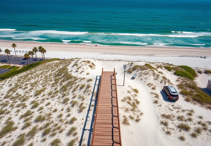 Aerial view of beach access walkway leading to Delray Beach